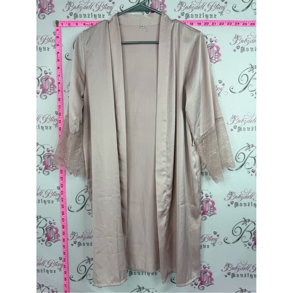 Robe shiny shimmer Lacie Lace-Trim Robe in Blush - Women's Intimates